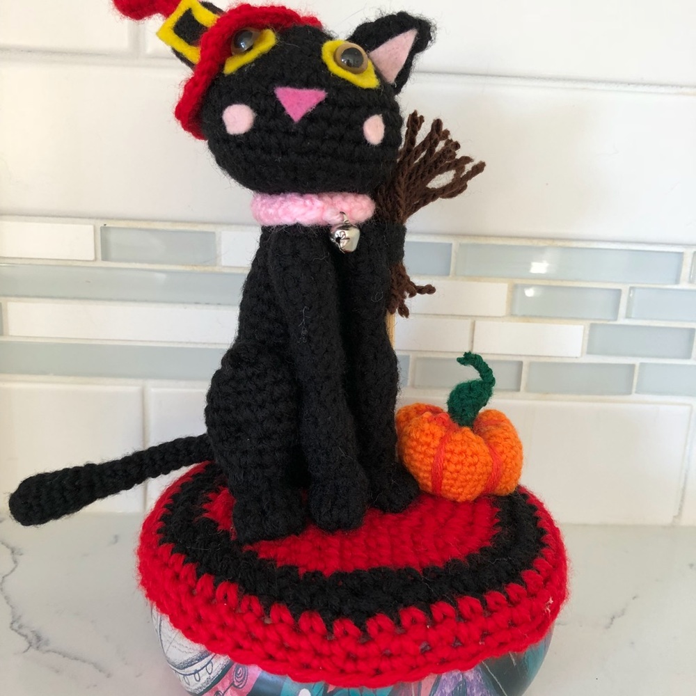 Handmade, crocheted canister